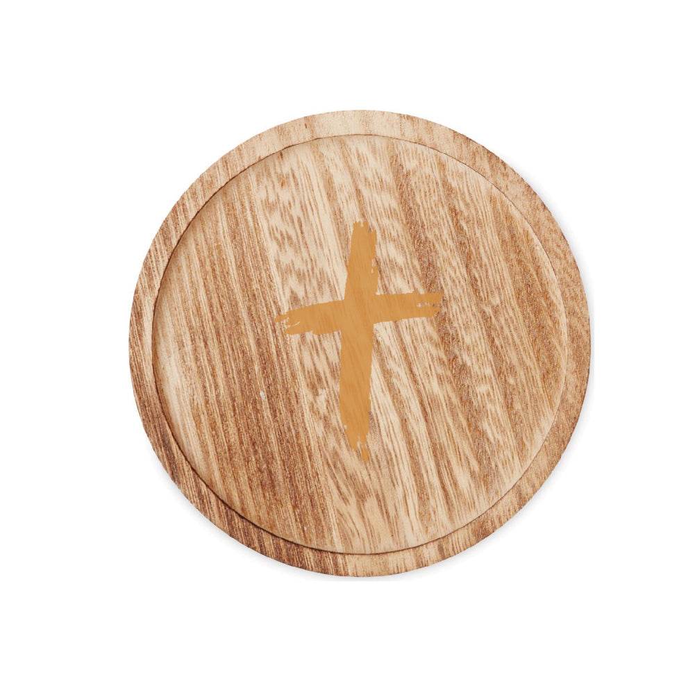 Bougie avec assiette en bois CROIX MARRON le lot de 10