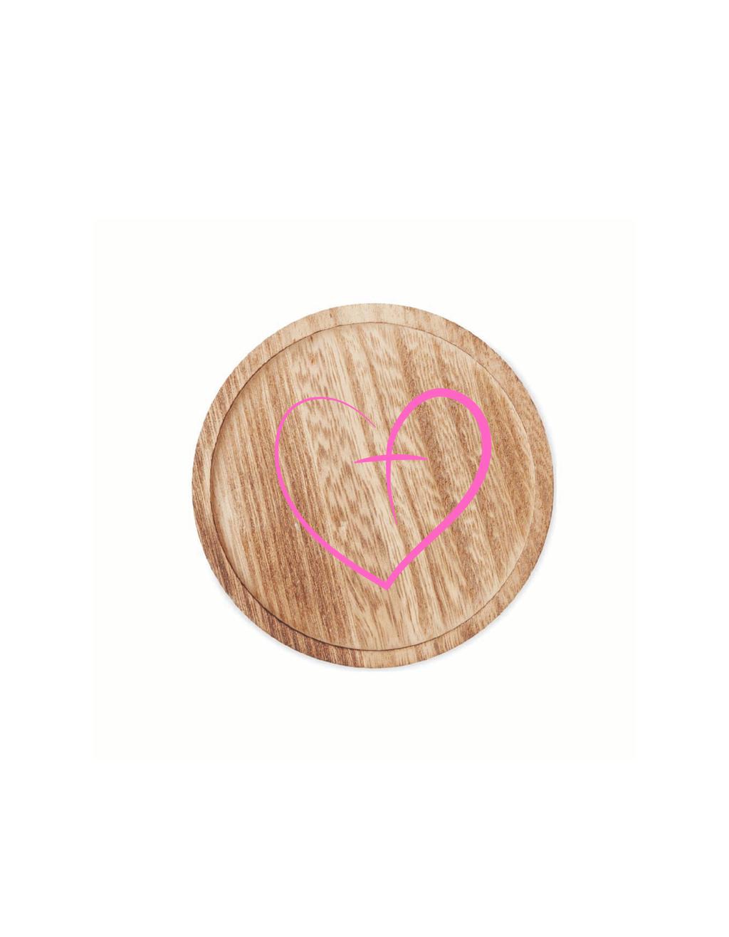 Bougie avec assiette en bois COEUR ROSE le lot de 50