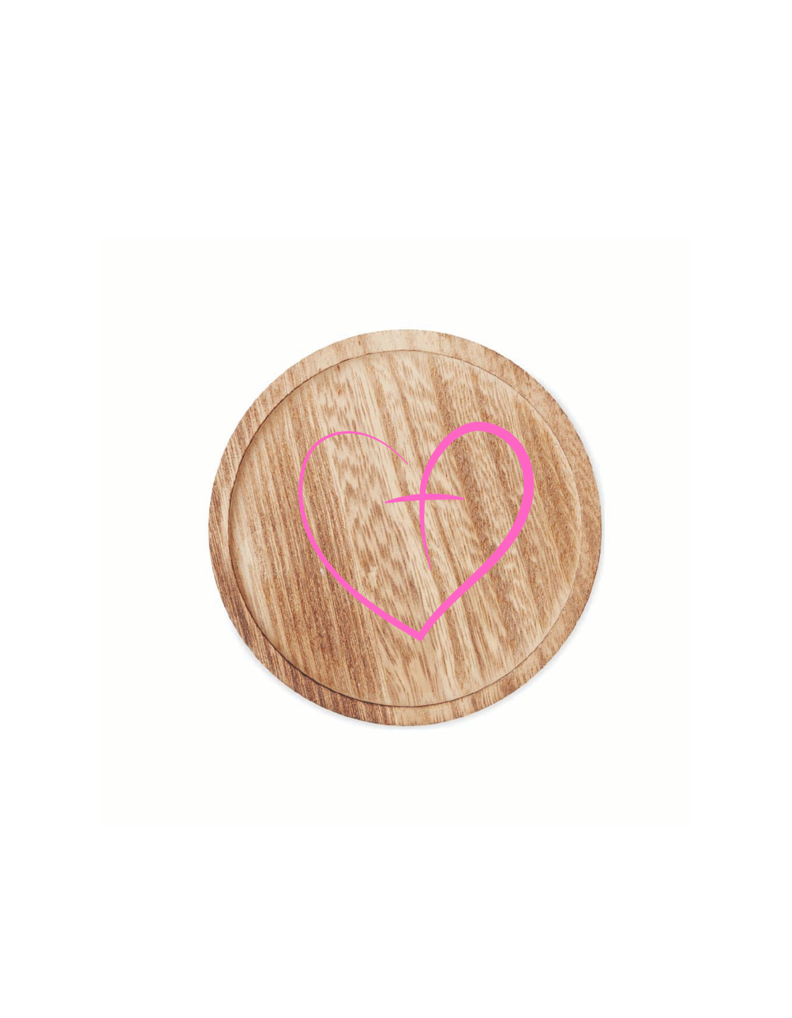 Bougie avec assiette en bois COEUR ROSE le lot de 50